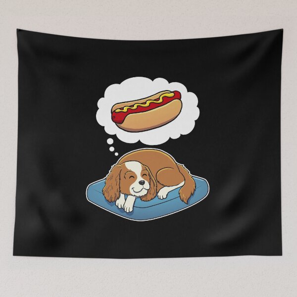 Item preview, Cavalier King Charles Spaniel dreaming about Hotdogs designed and sold by DoggieDelights.