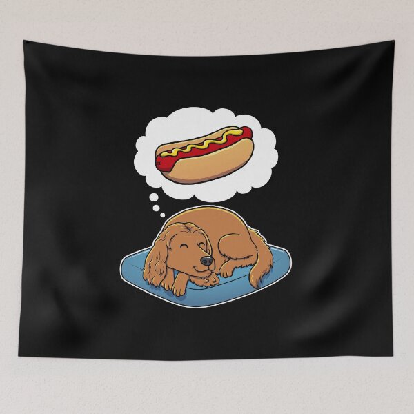 Aperçu de l'œuvre English Cocker Spaniel dreaming about Hotdogs créée et vendue par DoggieDelights.