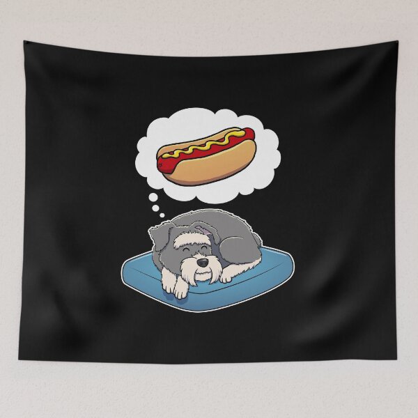 Item preview, Miniature Schnauzer dreaming about Hotdogs designed and sold by DoggieDelights.