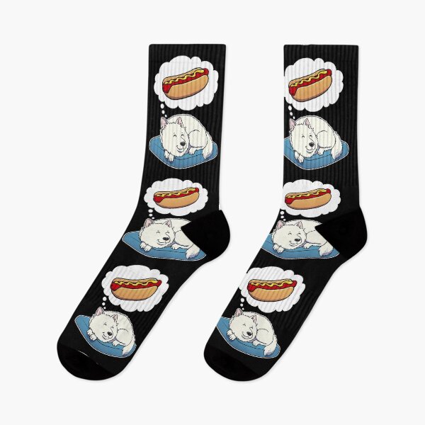 Item preview, Samoyed dreaming about Hotdogs designed and sold by DoggieDelights.