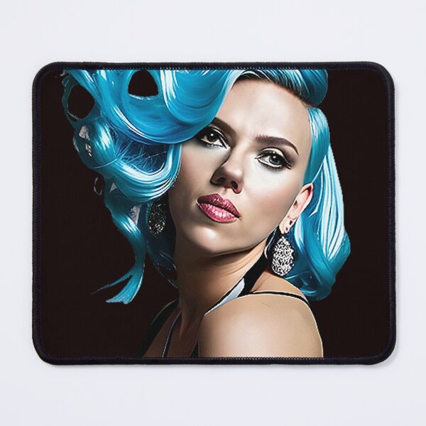 Vista previa del artículo con la obra «Scarlett Johansson con un llamativo tono de cabello azul», diseñado y vendido por T3goods.