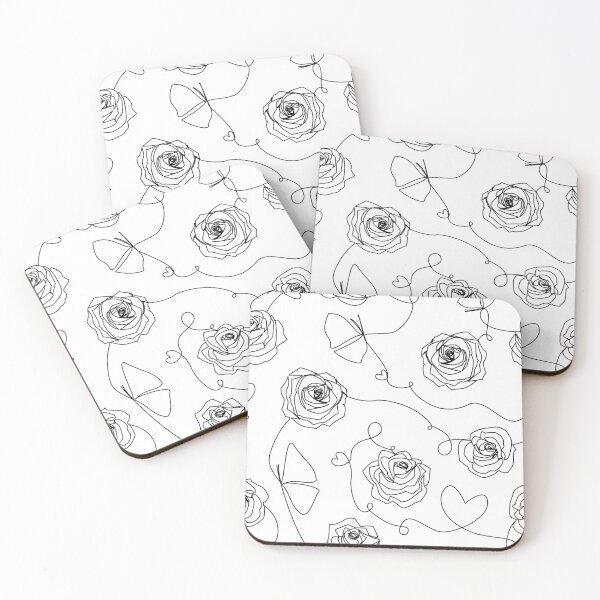 Item preview, One line drawing abstract contemporary art. Modern seamless pattern with roses and butterflies designed and sold by olgersart.
