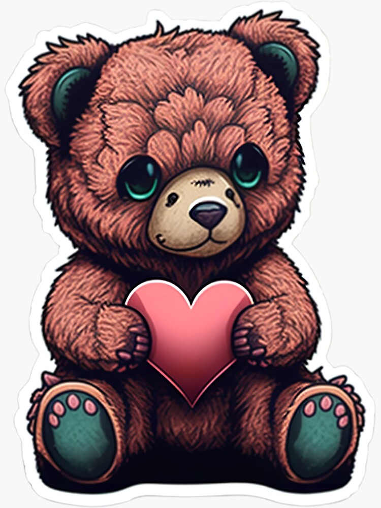 Cute Teddy Bear Holding a Heart | Sticker