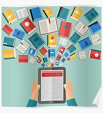 Reading Books and E-Books. Flat design Poster