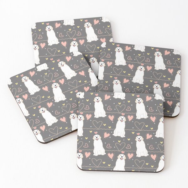Item preview, LOVE White Cream Golden Retriever  - Gray background designed and sold by Lulupainting.