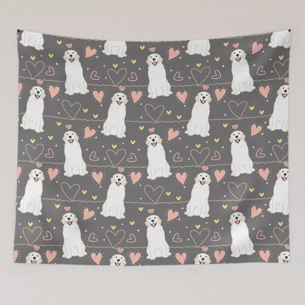 Item preview, LOVE White Cream Golden Retriever  - Gray background designed and sold by Lulupainting.