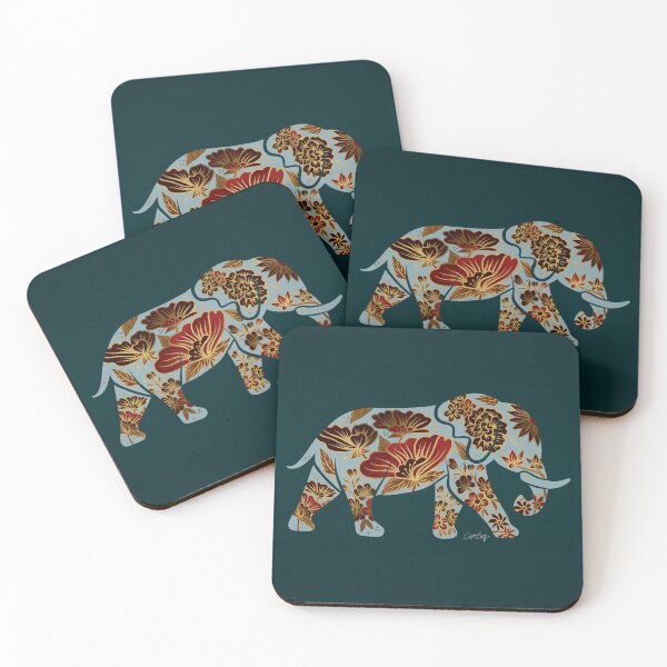Item preview, Porcelain Floral Elephant – Teal & Crimson designed and sold by Cat Coquillette.