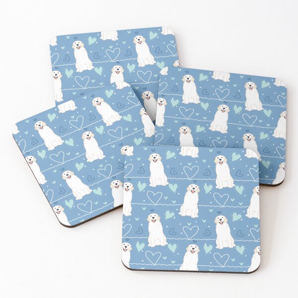 Item preview, LOVE White Cream Golden Retriever - Blue background designed and sold by Lulupainting.