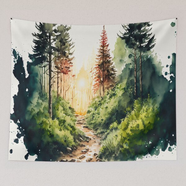 Item preview, Watercolor Forest Landscape Printable. Green Forest Trees designed and sold by EcoArtLab.