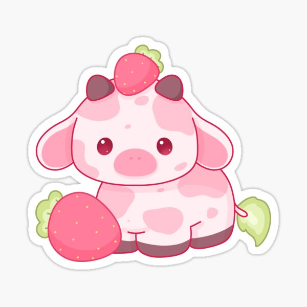 Strawberry Cow Matte Vinyl Sticker Stickers Cute Kawaii 