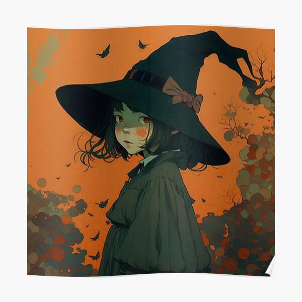 Premium AI Image | Cute witch girl on halloween night anime art for mobile  wallpaper