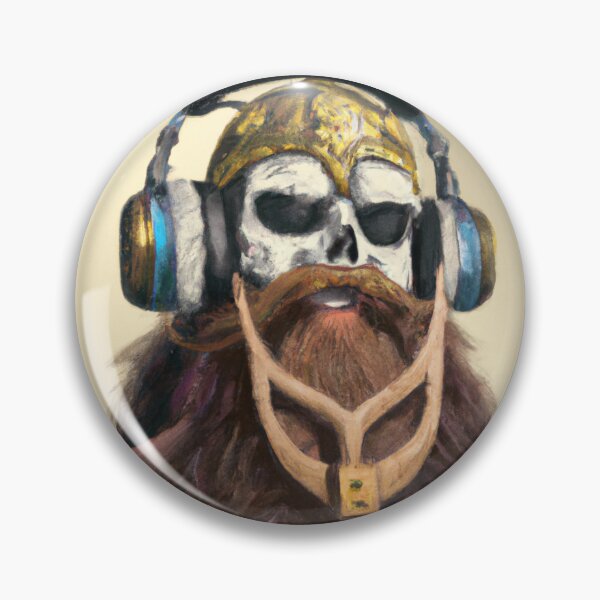 Item preview, Viking Vintage Skull Beard With Headphone | Oil painting designed and sold by Color-Me-Blue.
