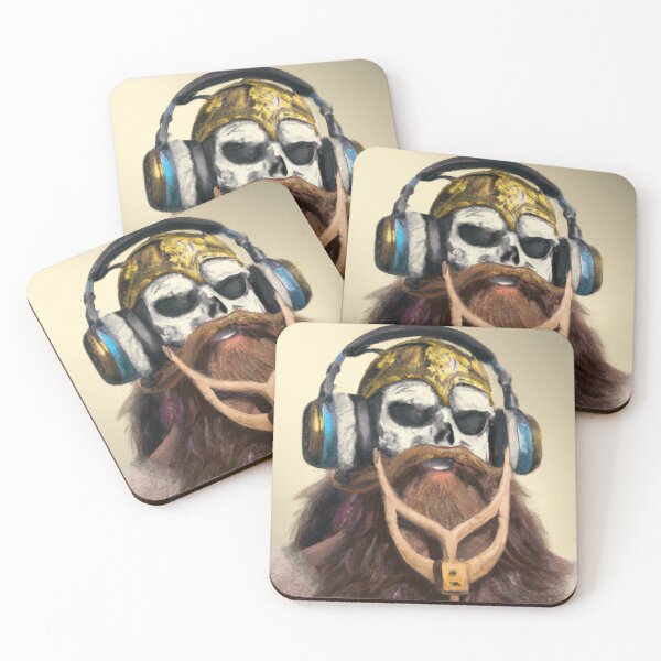 Item preview, Viking Vintage Skull Beard With Headphone | Oil painting designed and sold by Color-Me-Blue.