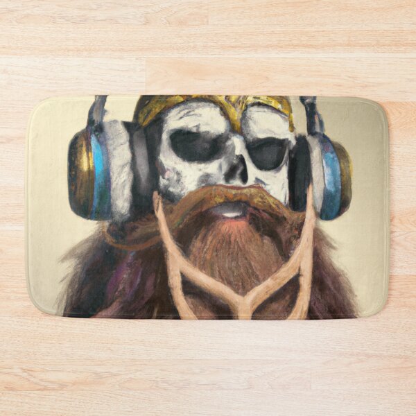 Item preview, Viking Vintage Skull Beard With Headphone | Oil painting designed and sold by Color-Me-Blue.