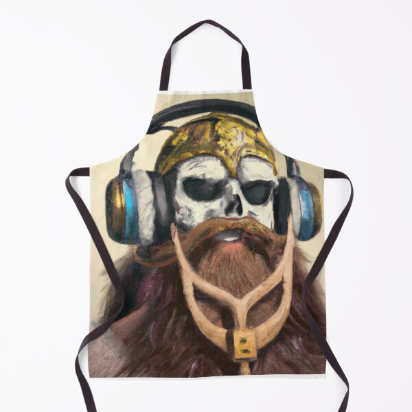 Item preview, Viking Vintage Skull Beard With Headphone | Oil painting designed and sold by Color-Me-Blue.