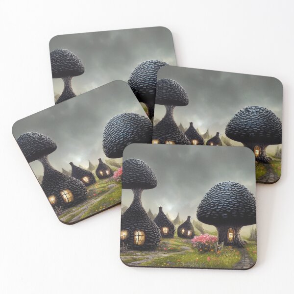 Item preview, Black Mushroom Fantasy Village designed and sold by EmeraldeaArt.