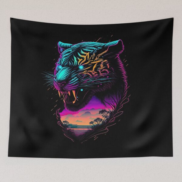 Item preview, Retrowave Synthwave Tiger Head - 1980's Animal Print designed and sold by Odd World.