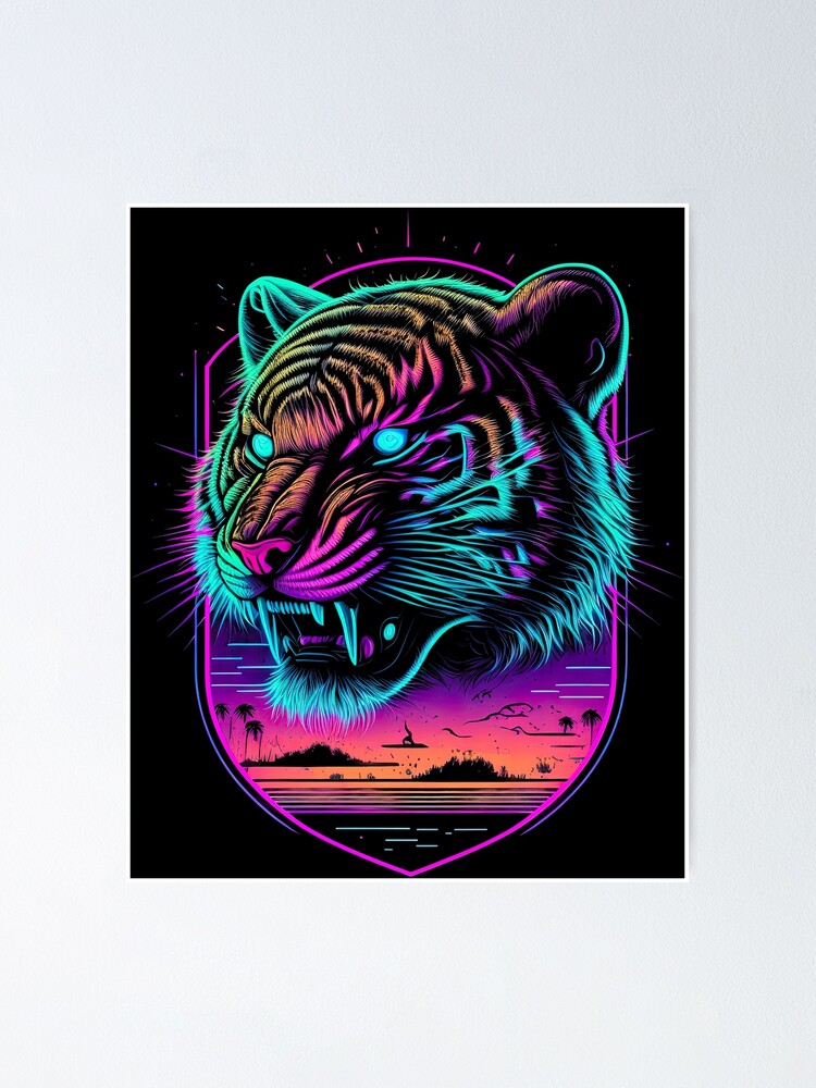 Retrowave Synthwave Tiger Head - 1980's Animal Print Poster for Sale by  Conhuir