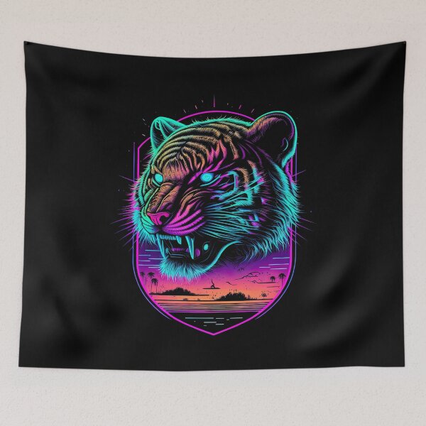 Item preview, Retrowave Synthwave Tiger Head - 1980's Animal Print designed and sold by Odd World.