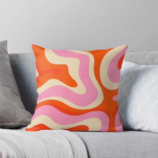 Item preview, Modern Retro Liquid Swirl Colorful Abstract Pattern Square Pink Red Orange Beige designed and sold by kierkegaard.