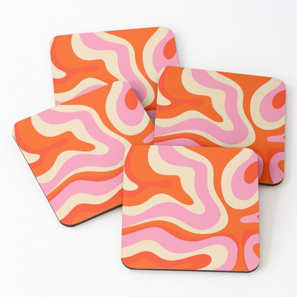 Item preview, Modern Retro Liquid Swirl Colorful Abstract Pattern Square Pink Red Orange Beige designed and sold by kierkegaard.
