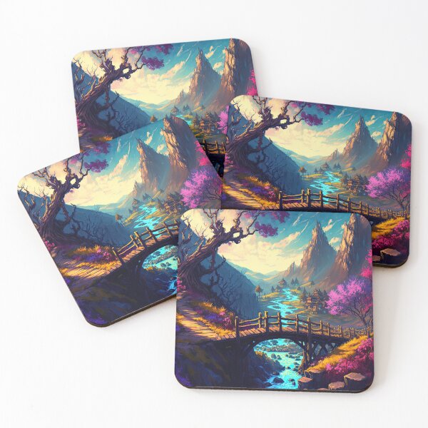 Item preview, Fantasy anime river town designed and sold by visualdosage.