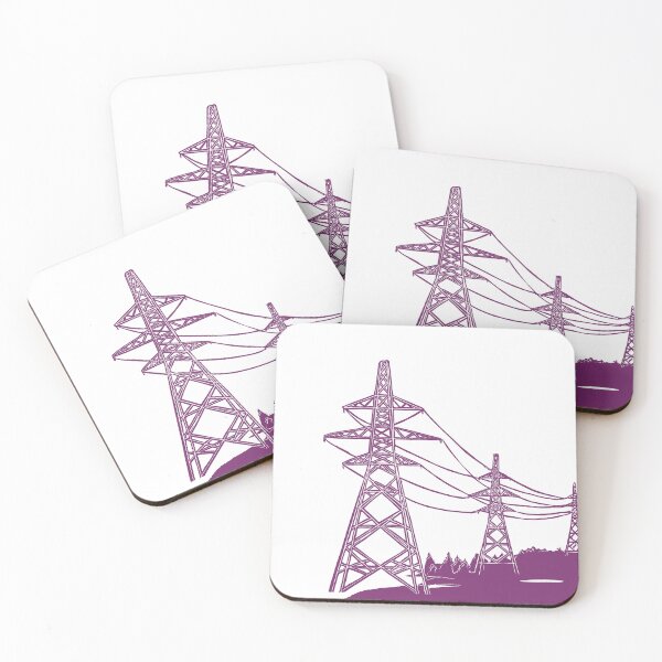 Item preview, Purple Electricity Pylons Linocut Print. designed and sold by Maddy Bennett.