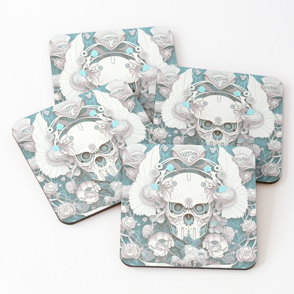 Item preview, Cute Angry Cyborg Skull Pattern | Turquoise Skull | Soft Dream Cyborg Robot Skull | high resolution designed and sold by Synthetic-Intel.