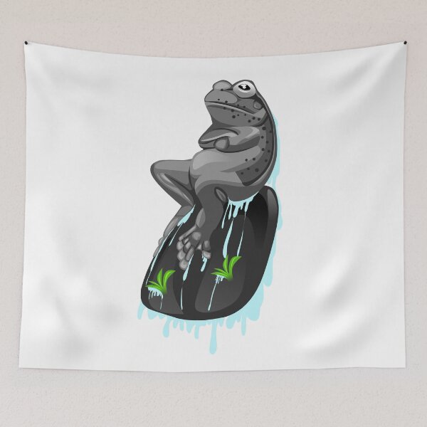 Item preview, illustration of a black frog sitting on a rock designed and sold by AmsaOza.