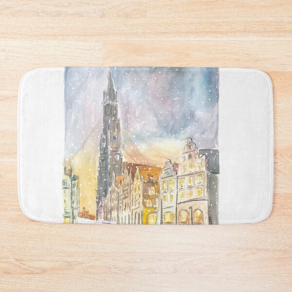 Item preview, Landshut Altstadt Snowy Winter Scene with Saint Martin Basilica designed and sold by artshop77.