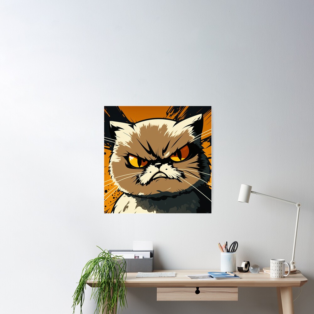 Hungry Cat with Angry Face' Poster, picture, metal print, paint by P U F F  Y