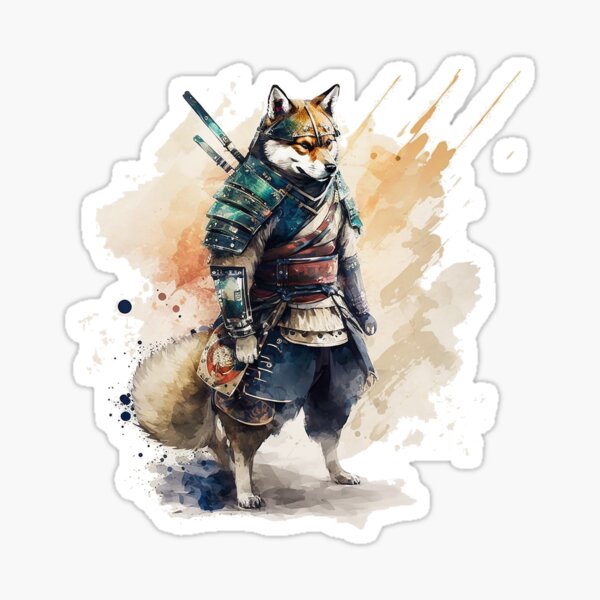 Shiba Inu Samurai - Water Color Warriors Sticker