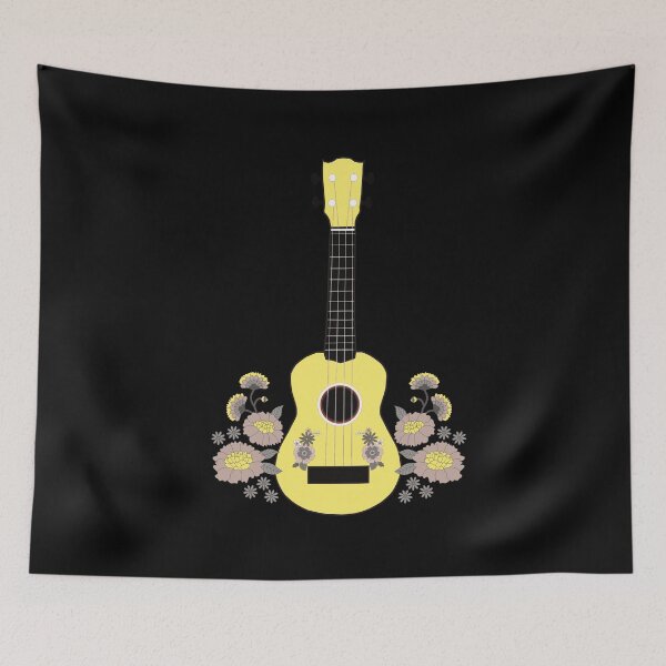Item preview, Ukulele with flowers in yellow - black background designed and sold by piesdesignart.
