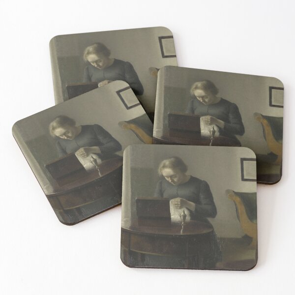 Item preview, The Artist's Wife at a Sewing Table by Vilhelm Hammershøi, 1897 designed and sold by Vintage Wall Art.
