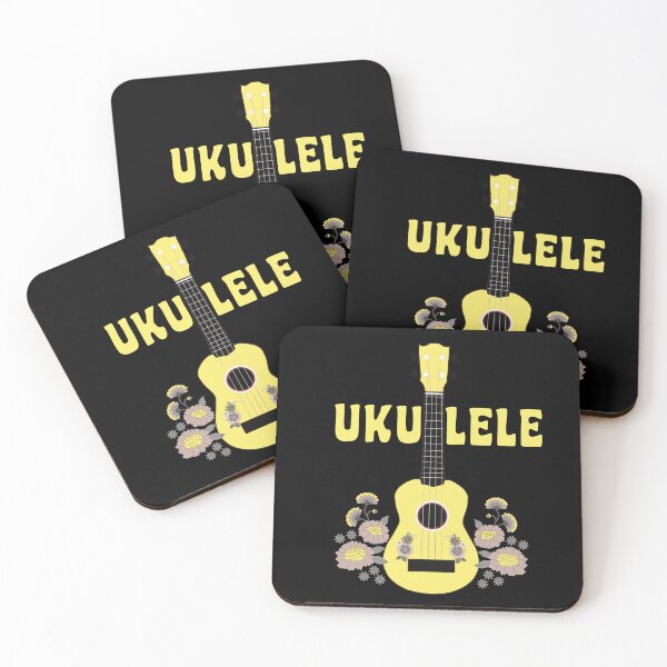 Item preview, Ukulele with flowers in yellow - black background - variation designed and sold by piesdesignart.