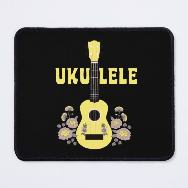 Item preview, Ukulele with flowers in yellow - black background - variation designed and sold by piesdesignart.