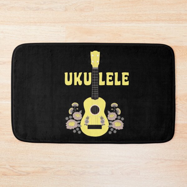 Item preview, Ukulele with flowers in yellow - black background - variation designed and sold by piesdesignart.