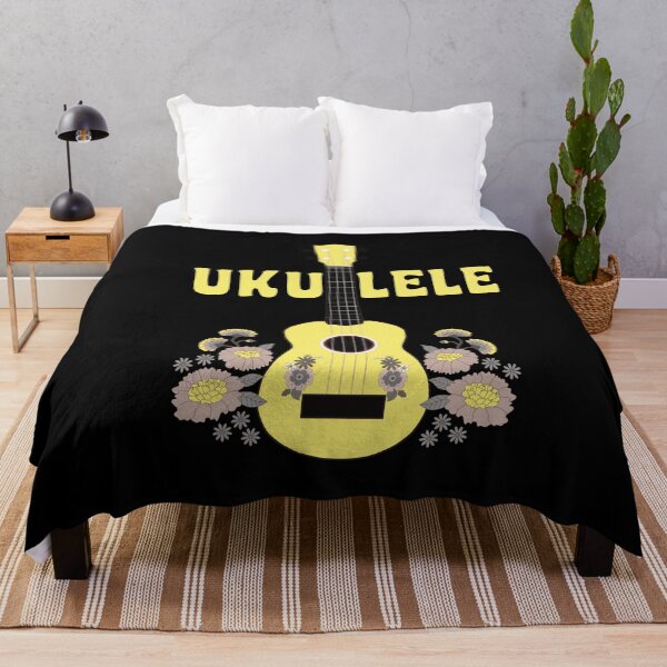 Item preview, Ukulele with flowers in yellow - black background - variation designed and sold by piesdesignart.