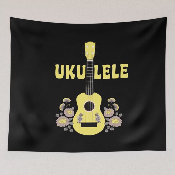 Item preview, Ukulele with flowers in yellow - black background - variation designed and sold by piesdesignart.