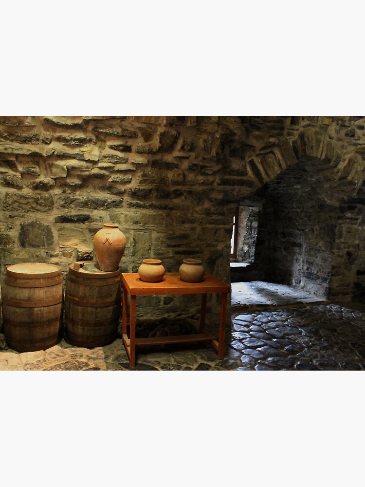 "Donegal Castle interior with barrels and pots" Sticker for Sale by