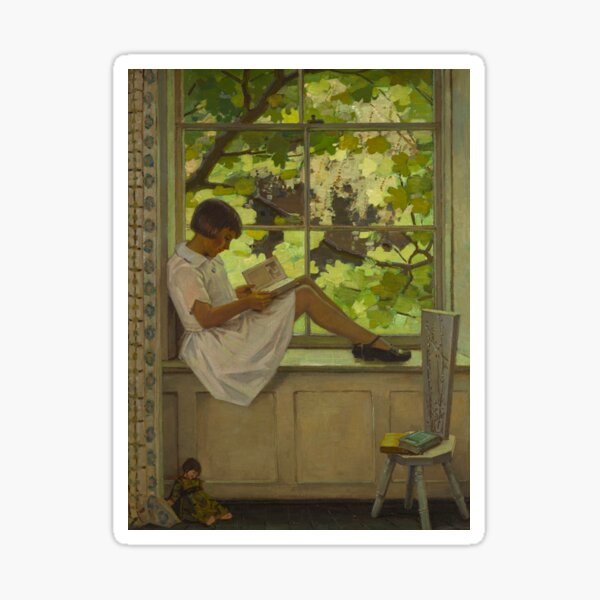Vista previa del artículo con la obra «Chica leyendo en el alféizar de Garnet Ruskin Wolseley», diseñado y vendido por VintageLadies.