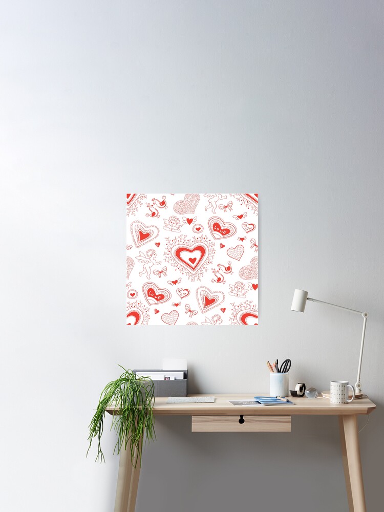 Cute Kawaii Love Print-Happy Valentines Day-Romantic Love Heart Stripes  Pattern- Cute Valentine Retro Red Heart Print-Trending Seamless Pattern