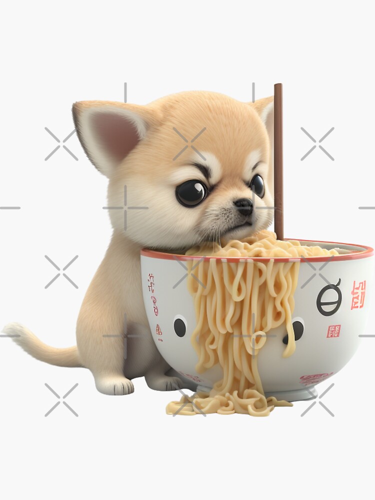 "Cute Kawaii Dog Eating Ramen Noodles" Sticker for Sale by PlushAndCo ... image.