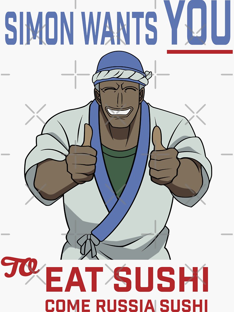 Aperçu 3 sur 3. Sticker avec l'œuvre Simon veut que tu viennes manger des sushis créée et vendue par Rankeaocm.