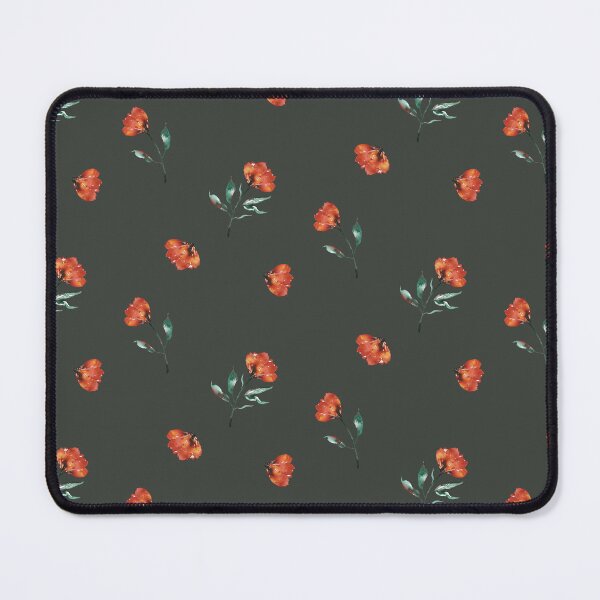 Small red flowers on Kombu green - seamless pattern Mouse Pad