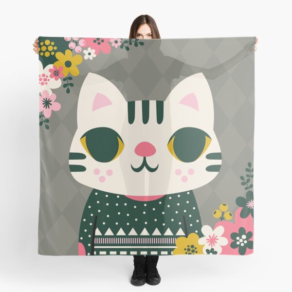 Cat in a Sweater / Cute Animal / Flowers Scarf
