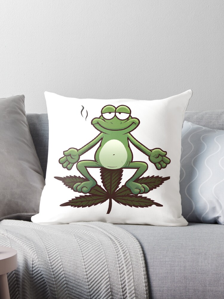 Hippy Cute Stoner Frog Sitting On A Pot Leaf  Pillow for Sale by  ShopSunday