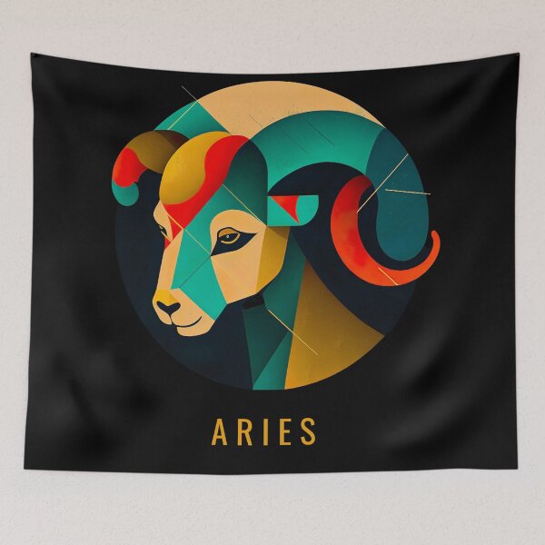 Item preview, Aries Zodiac Sign cubism style designed and sold by MeowStore21.