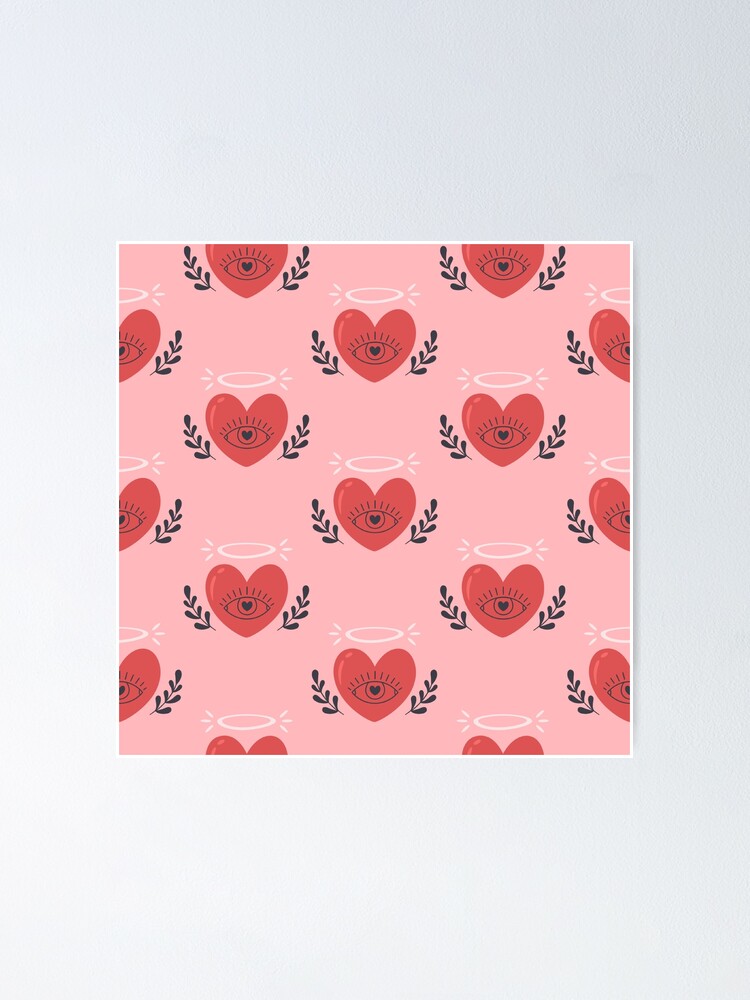 Cute Kawaii Love Print-Happy Valentines Day-Romantic Love Red Angel Heart  Pattern- Cute Valentine Retro Evil Eye Print-Trending Seamless Pattern