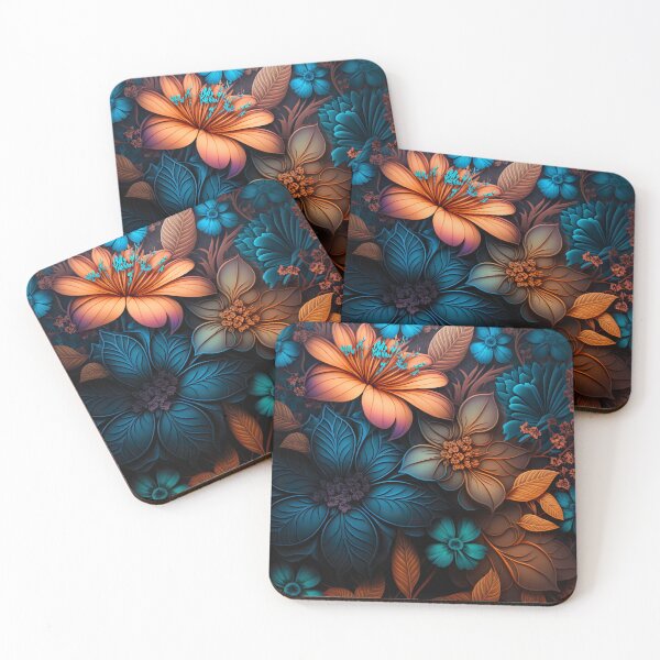 Item preview, Flowers Pattern, Blue and Orange designed and sold by Papouilles.